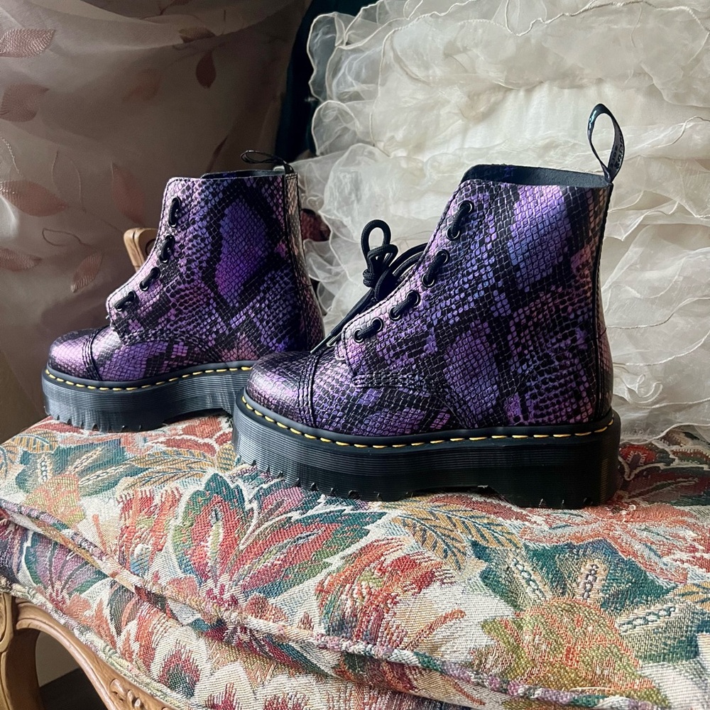 SINCLAIR SNAKE PRINT EMBOSS LEATHER PLATFORM BOOTS